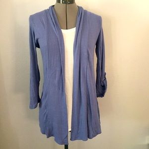 Bobeau Blue Open Front Knit 3/4 Sleeve Cardigan
